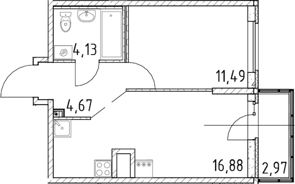 1-комнатная квартира 37.17 м², 8/23 эт., ЖК «Город Первых»